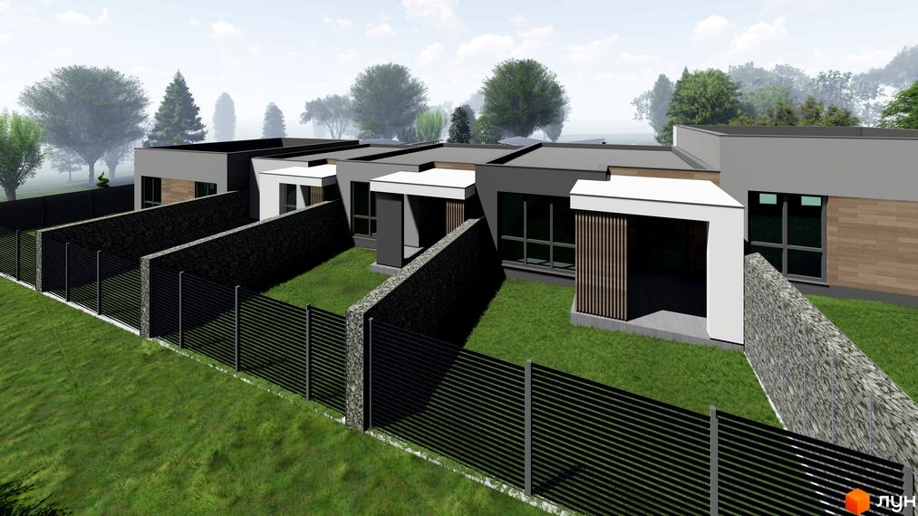 Таунхаус „На Мечнікова“ – це сучасна новобудова з мінімалістичним дизайном, що складається з кількох блоків з пласкими дахами. Територія огороджена парканом та кам'яними стінами, з доглянутим газоном.