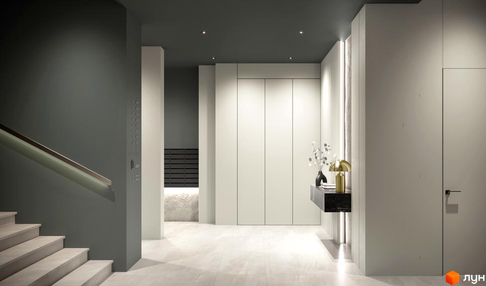 Сучасний дизайн лобі житлового комплексу N69 Residents з мармуровою підлогою та елегантними меблями. Оцініть стильний вигляд новобудови.