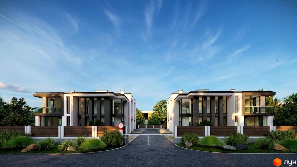 Сучасні дуплекси HEG WOW HOUSE з панорамними вікнами та доглянутою прибудинковою територією. Затишний комплекс з огородженою територією та шлагбаумом.