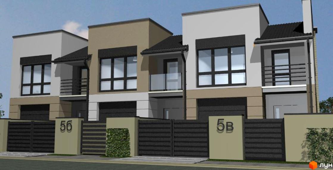 Таунхауси Vlasne 2 - це сучасні двоповерхові будинки з великими вікнами та індивідуальними гаражами, розташовані на закритій території з парканом та воротами.