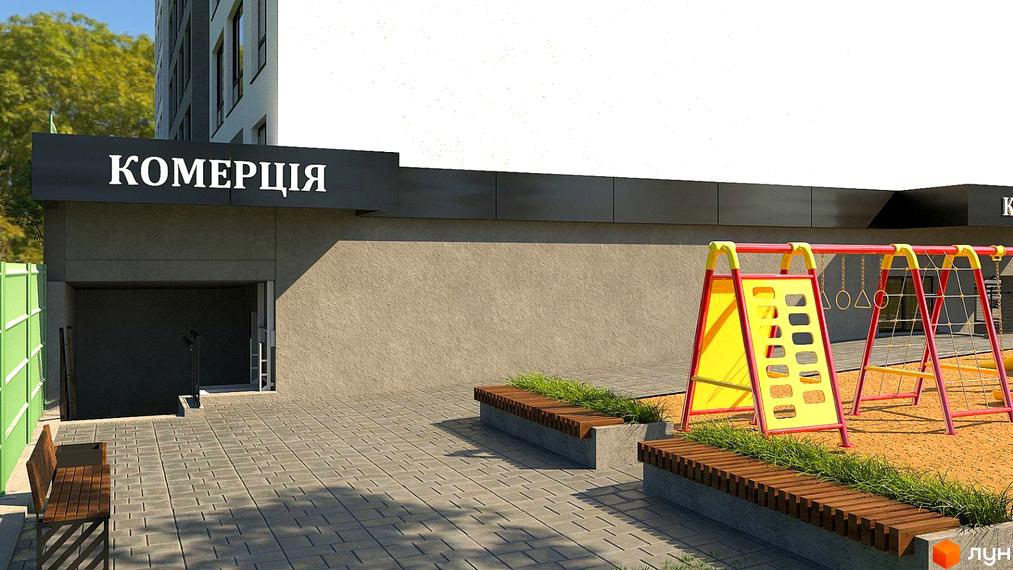 Новобудова ЖК PANORAMA DE LUXE з вивіскою