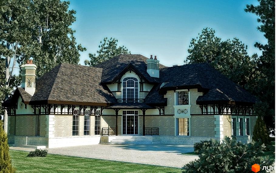 Будівельний проєкт КМ Золота затока з елегантним фасадом та прибудинковою територією, озелененою газоном.