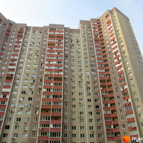 Житловий комплекс просп. Григоренка, 12-14. Висотна будівля з балконами та прибудинковою територією.