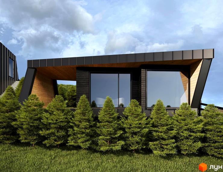 Зображення будинку в Котеджному містечку Emshir Villas з великими вікнами та озелененою територією. Архітектура та ландшафтний дизайн.