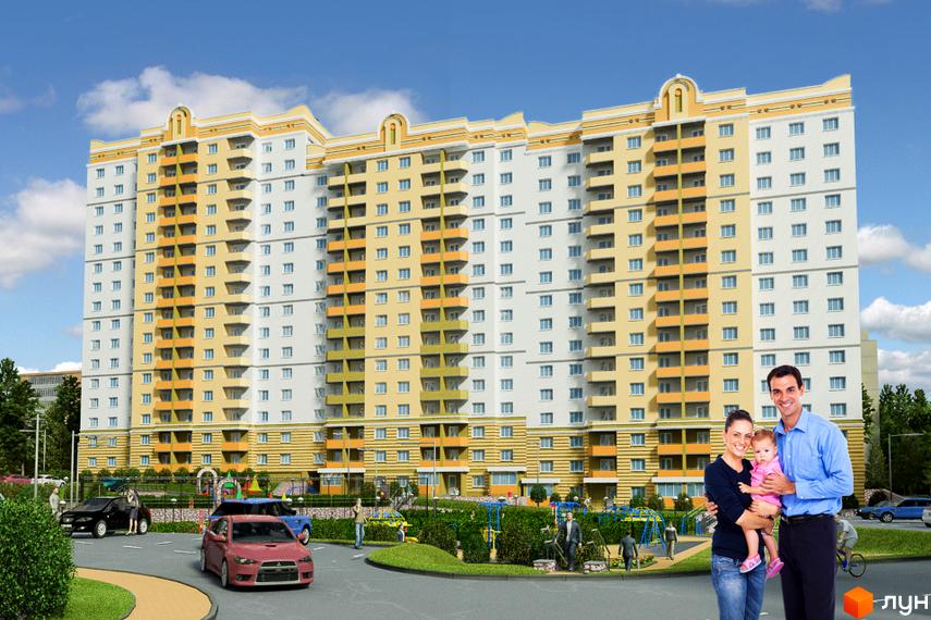 Житловий комплекс Stugna House – це багатоповерхова новобудова з жовто-білими фасадами та балконами. Територія навколо будинку облаштована дитячим майданчиком та місцями для відпочинку.