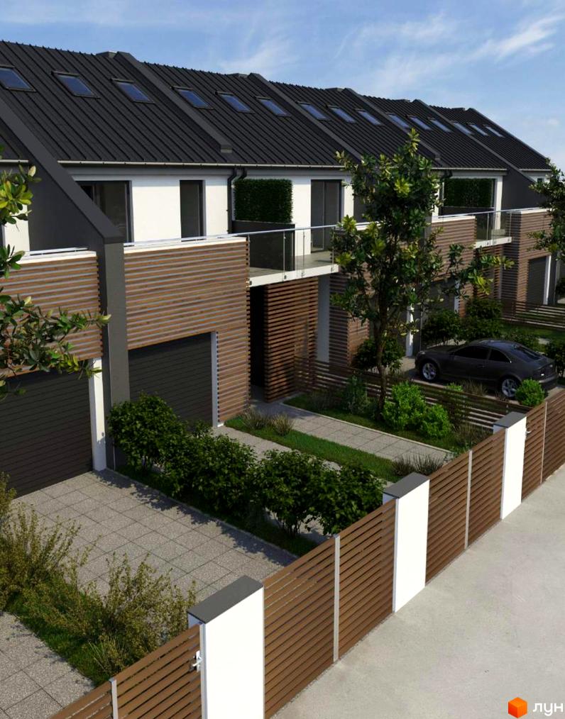 КМ Airport City – котеджний комплекс з гаражами та парканами. Територія облаштована зеленими насадженнями та доріжками.