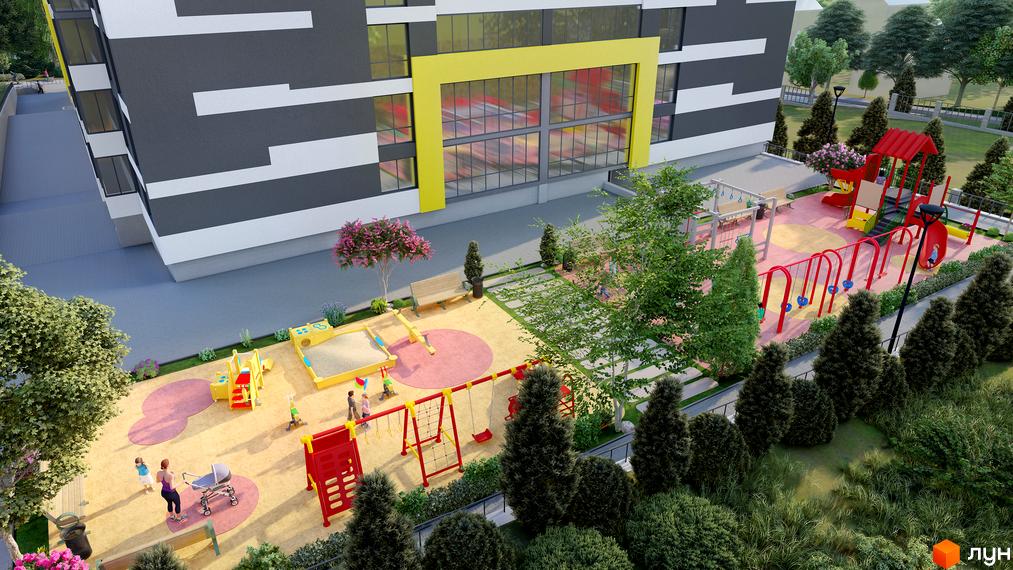 Житловий комплекс ЖК на Слівенській: сучасна новобудова з яскравим дитячим майданчиком та зонами відпочинку.