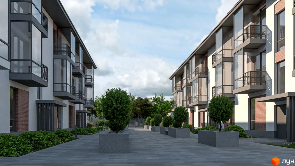 Житловий комплекс Marseille з сучасними фасадами та великими вікнами. На прибудинковій території розташовані зелені насадження та доріжки для прогулянок.