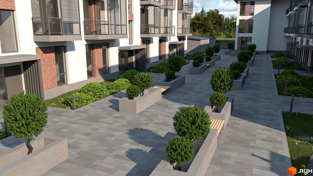 Житловий комплекс Marseille з сучасними будинками та доглянутою прибудинковою територією з зеленими насадженнями та місцями для відпочинку.