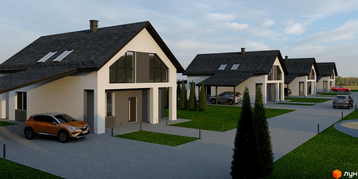 Зовнішній вигляд будинків житлового комплексу на вул. Шолуденка, 27, з автомобілями та доглянутою прибудинковою територією.