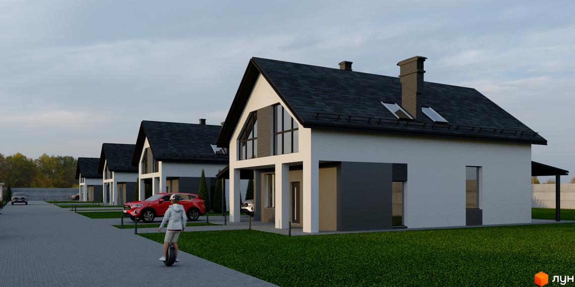 Сучасний житловий комплекс на вул. Шолуденка, 27. Зовнішній вигляд будинків з великими вікнами та прибудинковою територією з газоном та доріжками.