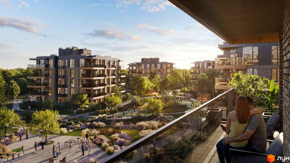 Житловий комплекс Park House з сучасними будинками та доглянутою прибудинковою територією з зеленими насадженнями та місцями для відпочинку.