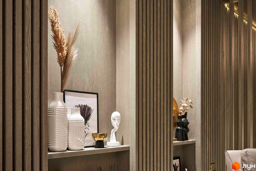 Інтер'єр Linden Luxury Residences з дерев'яними панелями та декоративними елементами. Детальний огляд оздоблення та меблів у новобудові.