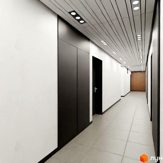 Комплекс Бетховен: сучасний коридор з дверима та освітленням.