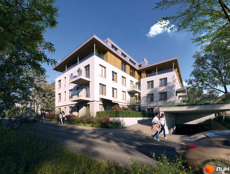 Житловий комплекс Eco City Park - це сучасна новобудова з балконами та підземним паркінгом, розташована серед зелені.