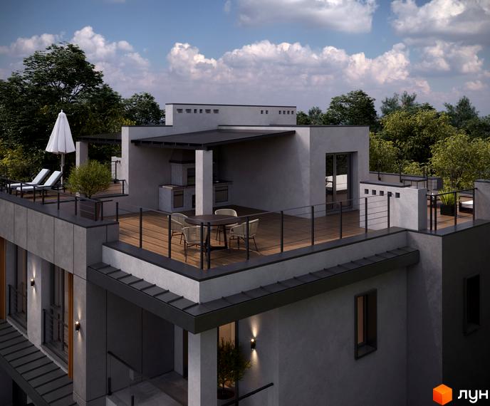 Дуплекси Vysoka Duplex: сучасна архітектура з просторими терасами та зонами відпочинку на даху, оточені зеленню. Ідеальне місце для життя.