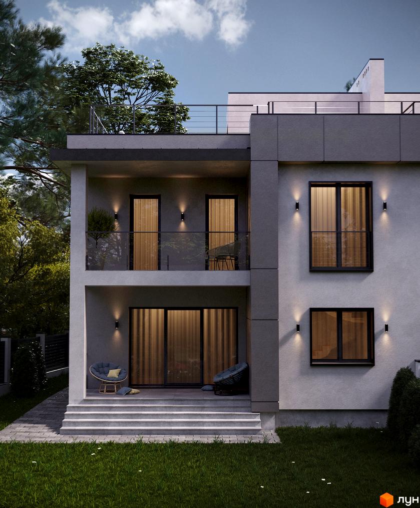 Дуплекси Vysoka Duplex: двоповерховий будинок з великими вікнами та балконами, оточений зеленню та доглянутим газоном.