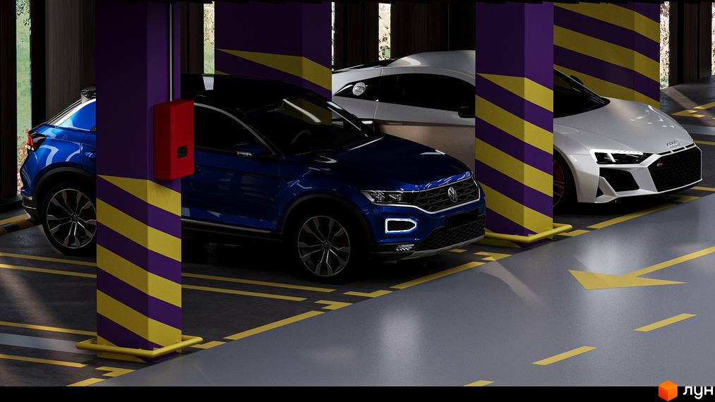 Паркінг з автомобілями в GRAND SPA RESORT AND CONFERENCE. Критий паркінг з розміткою та колонами.