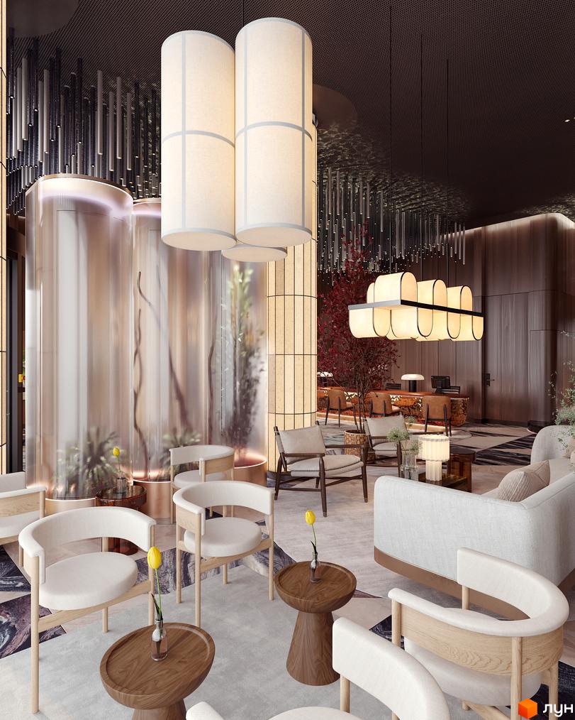 Інтер'єр зони відпочинку в GRAND SPA RESORT AND CONFERENCE. Зручні меблі, столики та стильні світильники створюють затишну атмосферу.