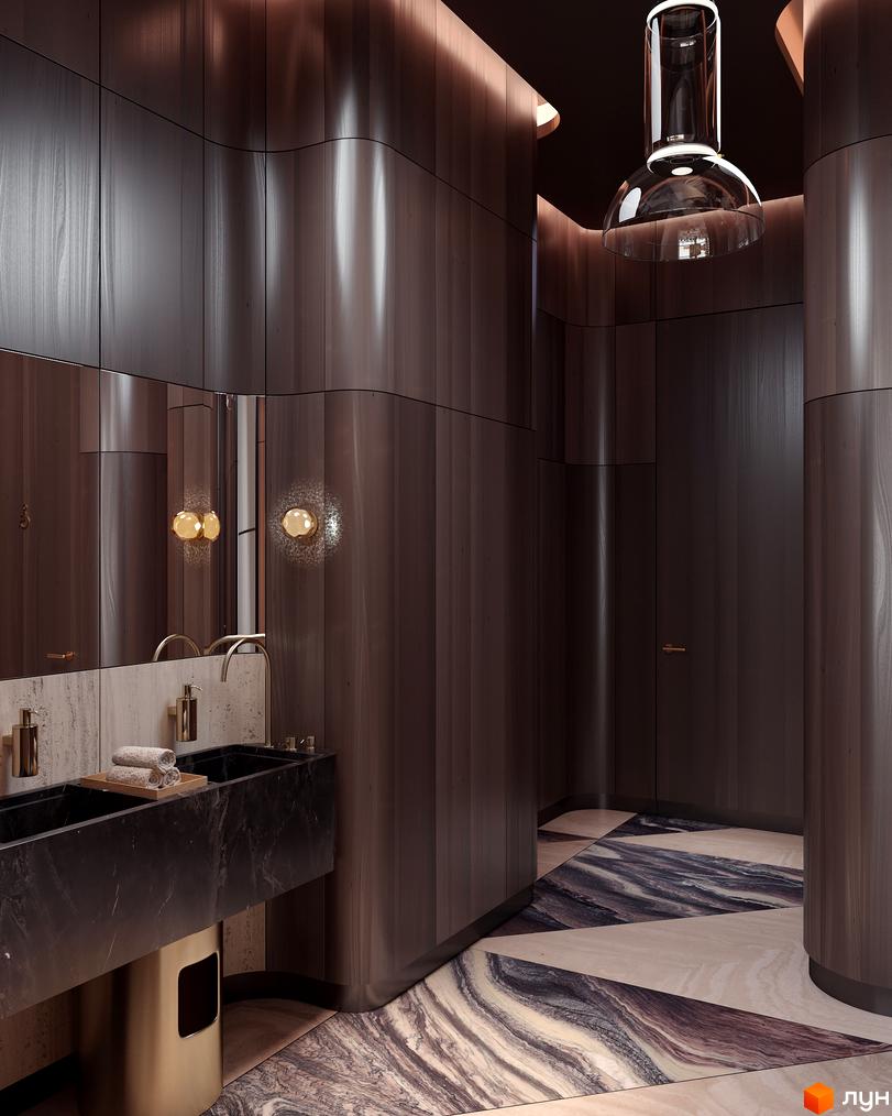 Інтер'єр ванної кімнати в GRAND SPA RESORT AND CONFERENCE. Дзеркало, раковина та незвичайне освітлення в житловому комплексі.