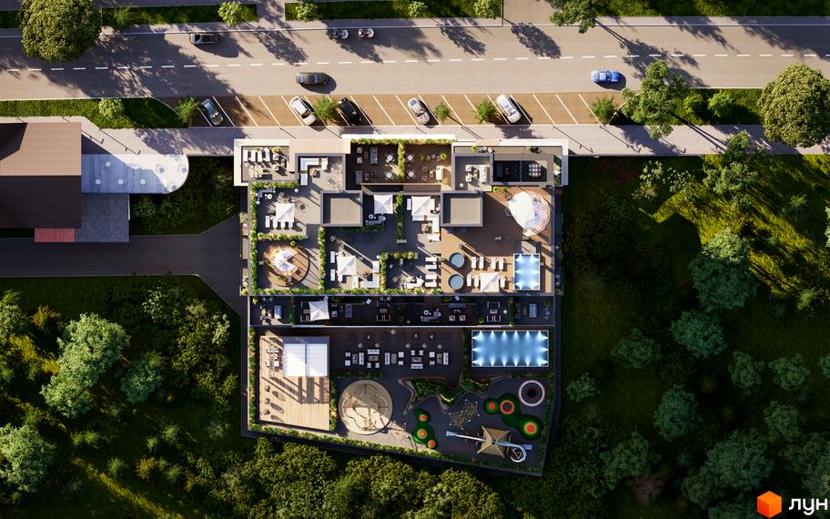 Квартири в Logos Home Apartment з терасами та зонами відпочинку. На прибудинковій території розташовані басейн та дитячий майданчик.