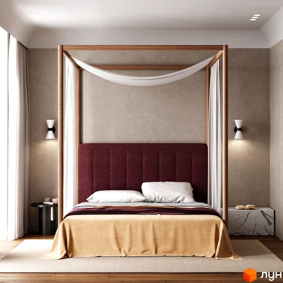 Спальня в стилі мінімалізм з ліжком з балдахіном та приліжковими тумбами. Erwin Hall – житловий комплекс для вашого комфорту.