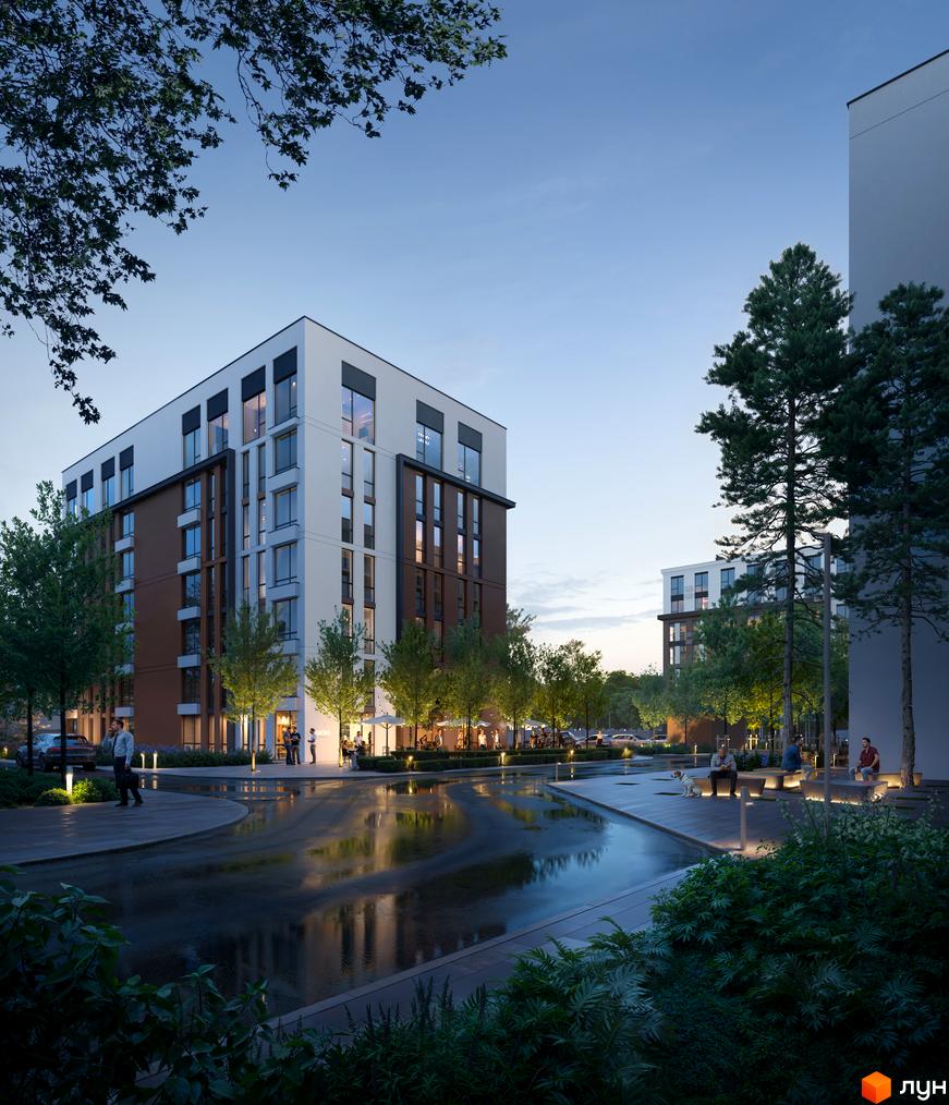 Smart City новобудова з елегантною фасадною обробкою та просторою прибудинковою територією з освітленням та зонами відпочинку.