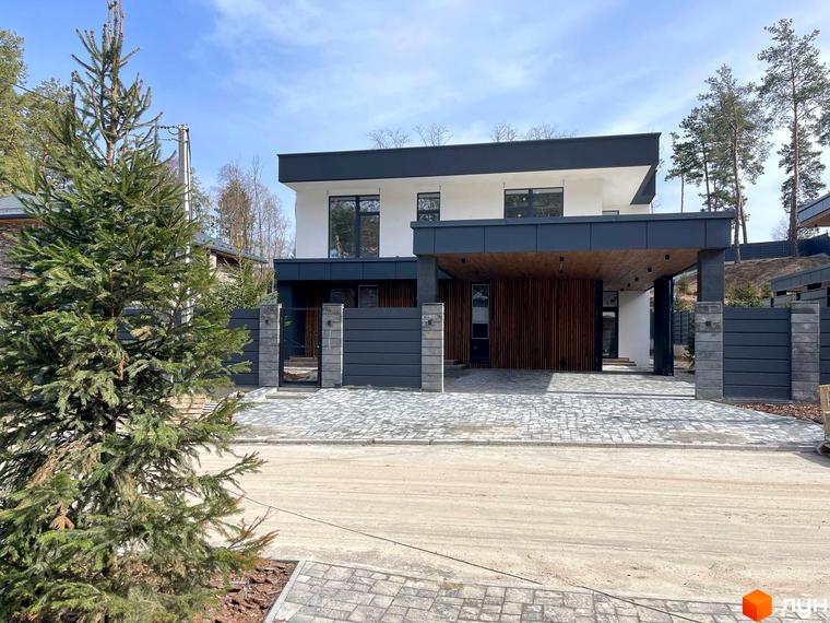 Котеджне містечко КМ Нова Ходосівка Premium. Сучасний двоповерховий будинок з навісом для авто та огородженою територією.