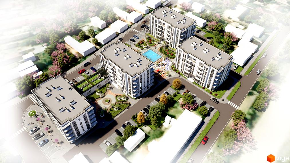 Житловий комплекс MISTO – це сучасна архітектура з упорядкованою прибудинковою територією, що включає зони відпочинку та дитячі майданчики.