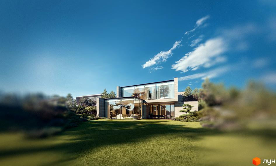 Lion Hills Villas - сучасний житловий комплекс з панорамними вікнами та доглянутою прибудинковою територією. Озеленена галявина перед будинком створює затишну атмосферу.