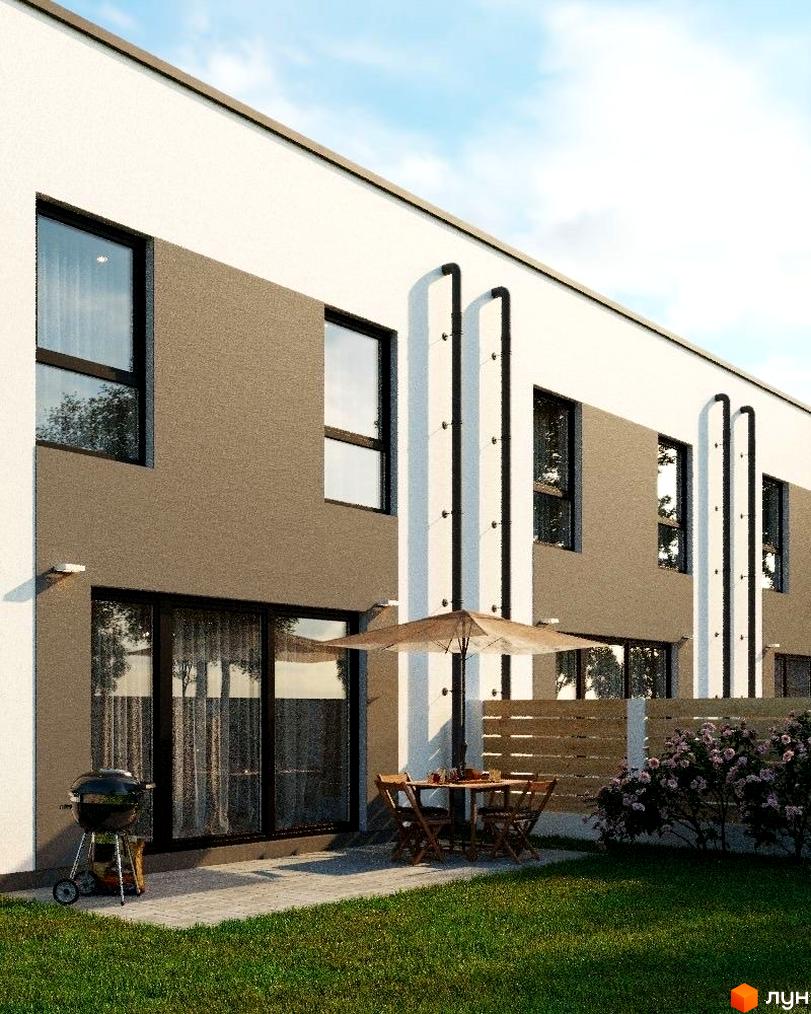 Таунхауси Sttk #11: двоповерхові будинки з великими вікнами та прибудинковою територією з зоною барбекю та місцем для відпочинку.