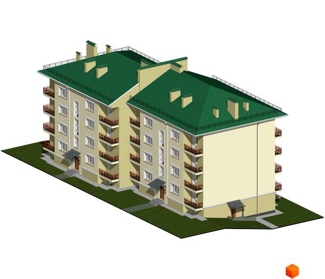 Житловий комплекс Милдом – це триповерхова новобудова світло-жовтого кольору з зеленим дахом та численними балконами. Навколо будівлі розташована зелена ділянка з доріжками.