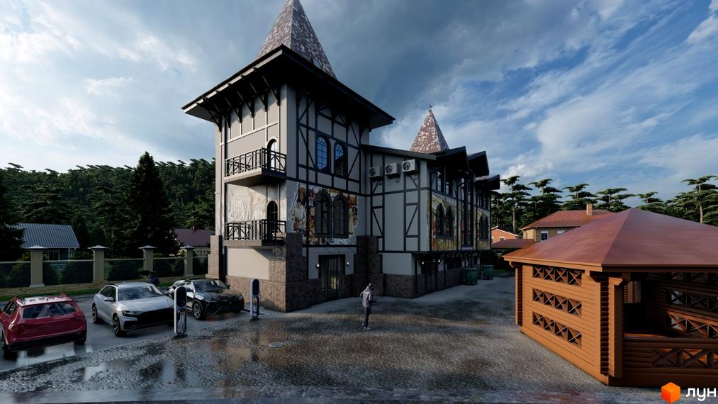 Зображення будинку в Житловому комплексі Shayan lux house з припаркованими авто та облаштованою територією.