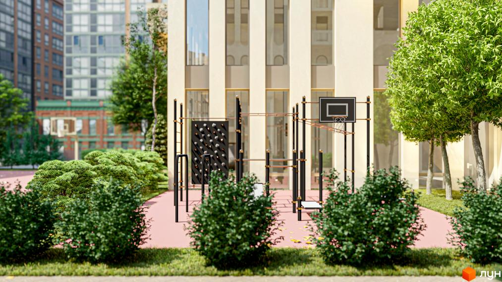 Житловий комплекс RESIDENTS AVENUE з зоною для спорту та відпочинку. Сучасна архітектура та зелена територія для комфортного життя.