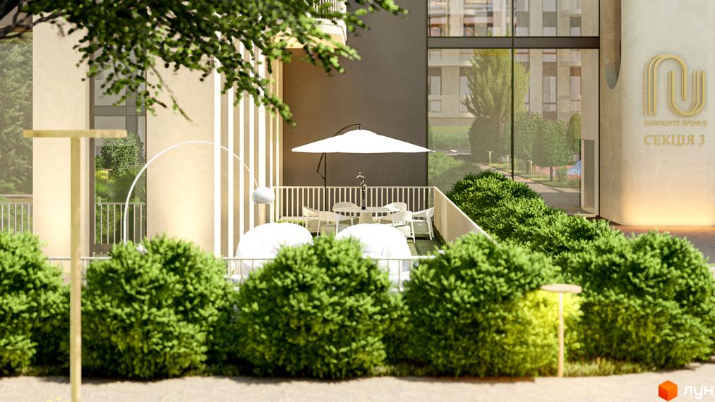 RESIDENTS AVENUE: секція 3 з зоною відпочинку та зеленню. Зовнішній вигляд новобудови та прибудинкової території.