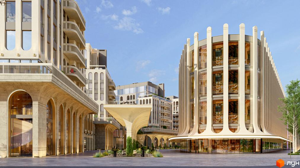 RESIDENTS AVENUE - новобудова з арковими фасадами та затишною прибудинковою територією з місцями для відпочинку.