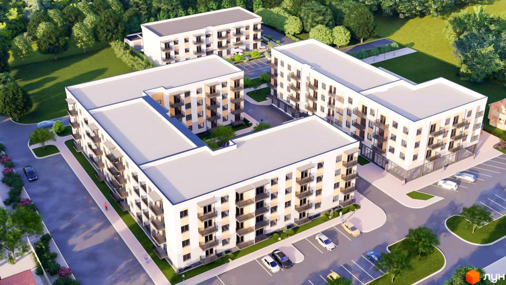 Житловий комплекс Садовий – це сучасна новобудова з балконами та паркінгом. На території житлового комплексу є зелені зони та дерева.