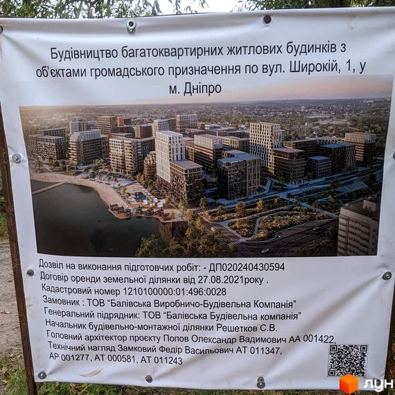 Зображення майбутнього Житлового комплексу Новели з багатоповерховими будинками та облаштованою прибережною зоною у місті Дніпро.