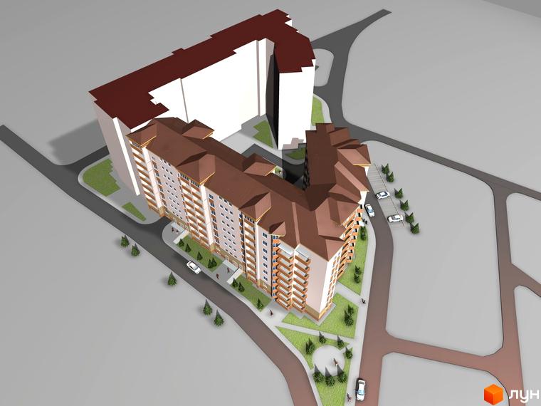 Зображення житлового комплексу за адресою пров. Ключний, 3. На фото вигляд багатоповерхового будинку з прибудинковою територією.