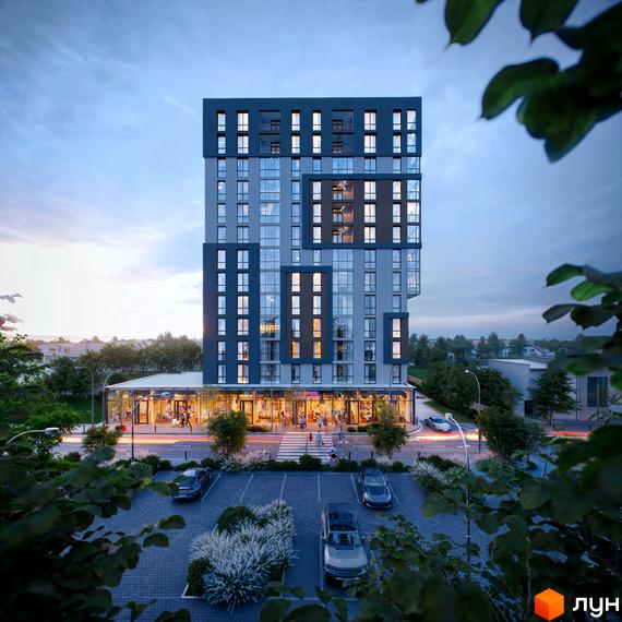 Житловий комплекс Smart Story - це багатоповерхова новобудова з панорамними вікнами та комерційними приміщеннями на першому поверсі. Територія навколо будинку облаштована парковкою та зеленими насадженнями.