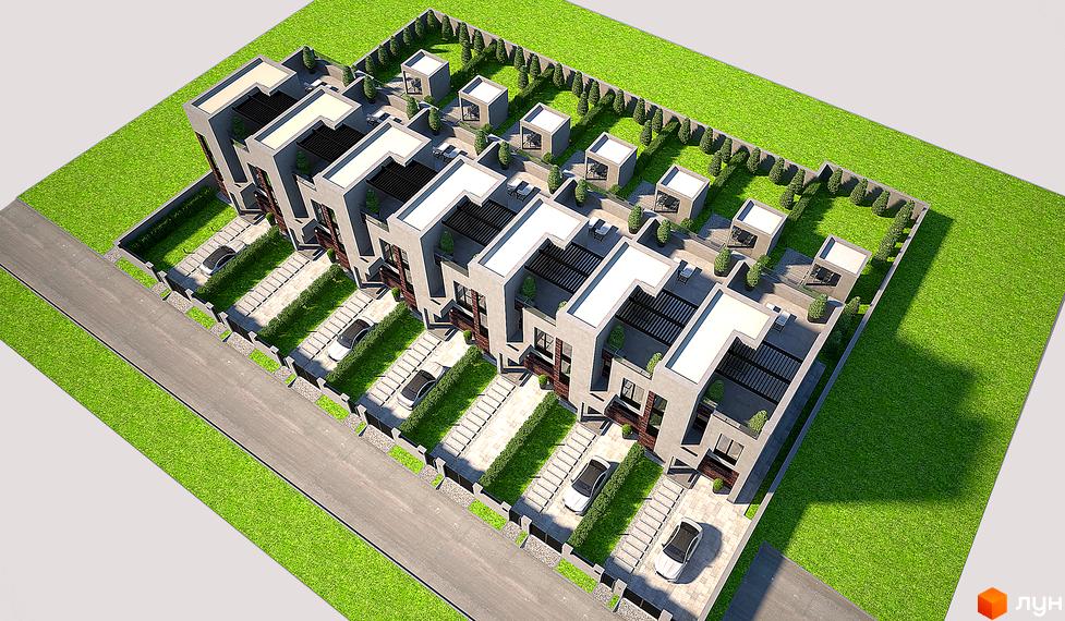 Таунхауси FAMILY PARK RESIDENCE BC з паркінгом та зеленими зонами. Зовнішній вигляд та прибудинкова територія новобудови.