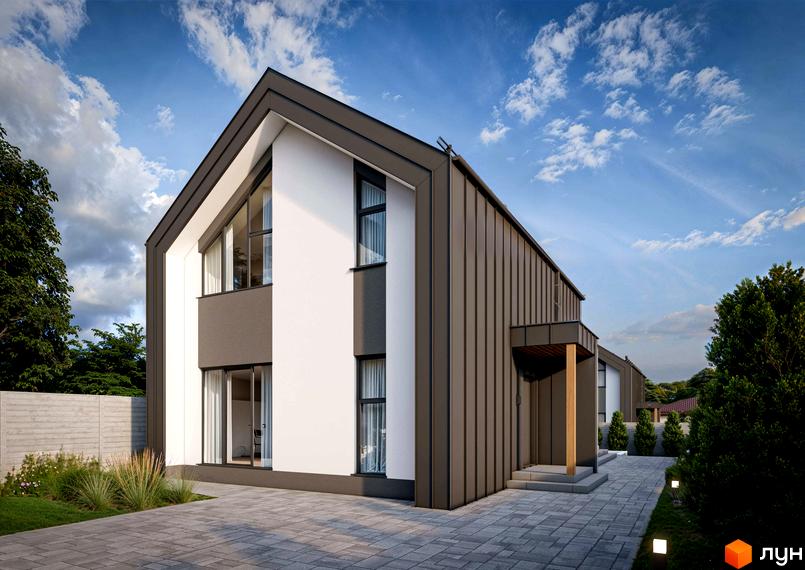 Котеджне містечко КМ Barn Hills: двоповерхові будинки з білою та сірою обробкою, великими вікнами та темним дахом. Прибудинкова територія з бруківкою та зеленими насадженнями.