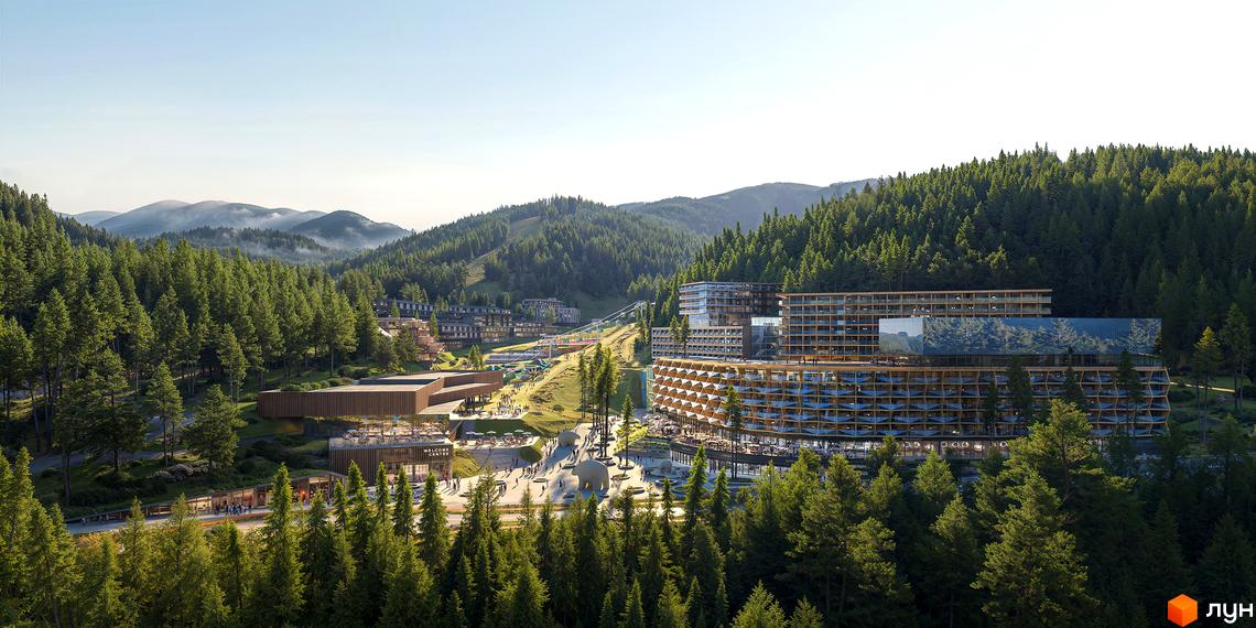 Комплекс ONDE Hotel by GORO Mountain Resort розташований серед гір та лісів, з сучасними будівлями та доглянутою прибудинковою територією з місцями для відпочинку.