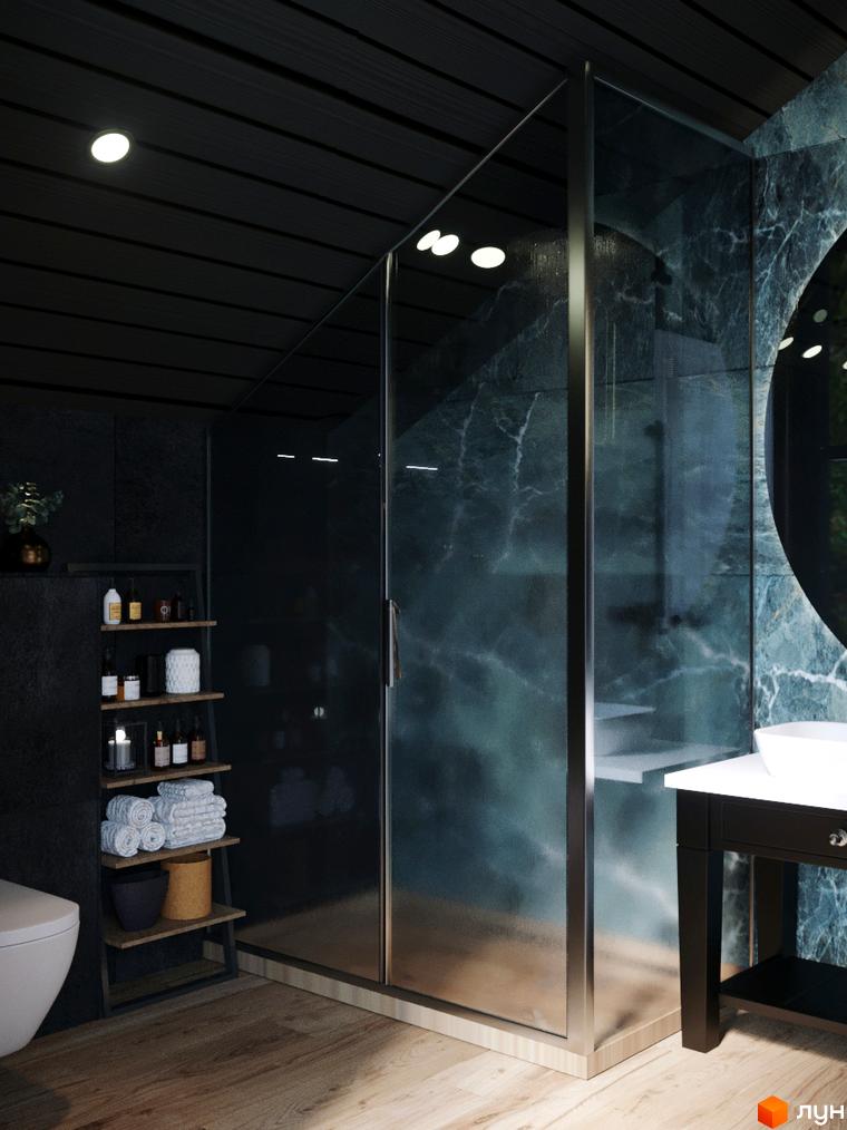 Сучасна ванна кімната з душовою кабіною та мармуровим оздобленням у житловому комплексі КМ GORDO RESIDENCE. Стильний дизайн інтер'єру з акцентом на деталі.