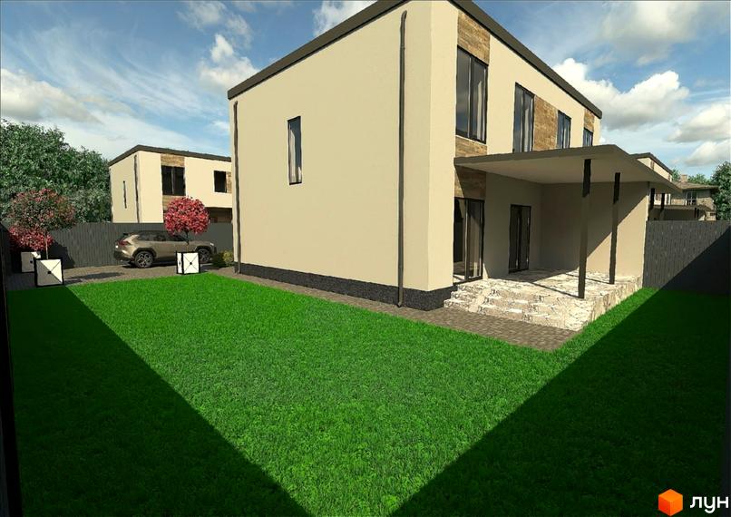 Двоповерховий будинок з терасою та газоном на прибудинковій території. Котеджне містечко AvenirHouse - ідеальне місце для життя.