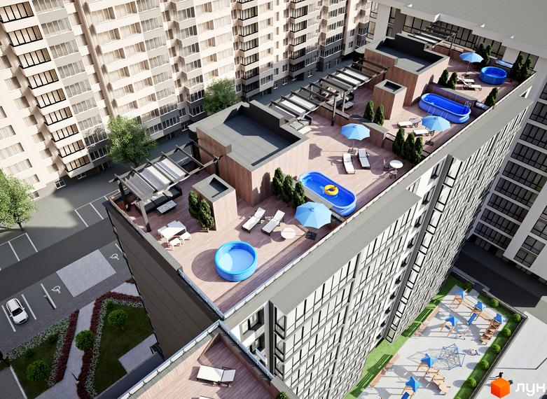 Житловий комплекс Your Home з терасами на даху та басейнами. На території комплексу є дитячий майданчик та зони відпочинку.