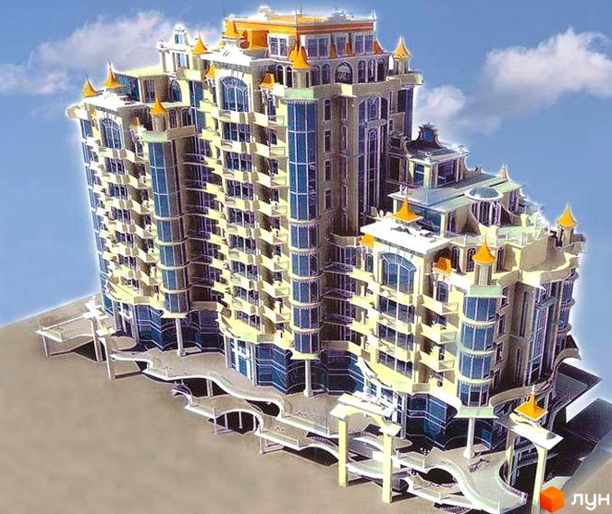 Житловий комплекс ЖК Замок цветов з яскравими дахами та просторою прибудинковою територією.