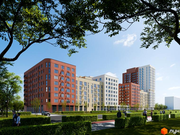 Житловий комплекс City House - це сучасна архітектура з різнокольоровими фасадами та доглянутою прибудинковою територією з зеленими насадженнями.