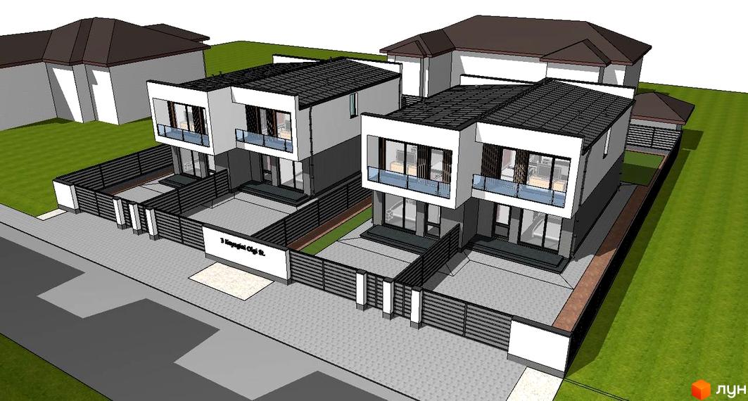 Зображення дуплексів з великими вікнами та балконами в Житловому комплексі 