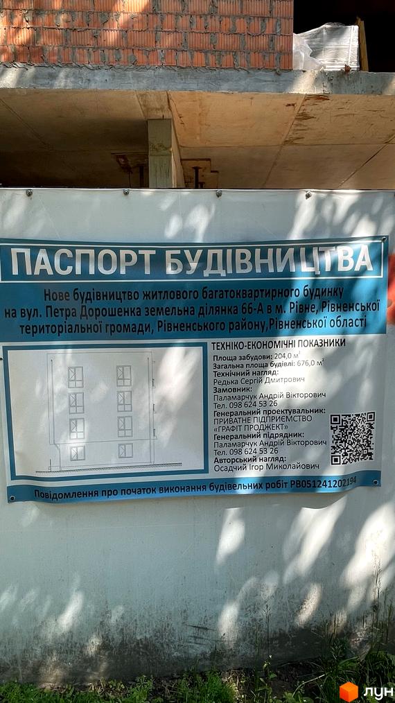 Паспорт будівництва новобудови на вул. Петра Дорошенка, 66а у м. Рівне. Зовнішній вигляд будинку з вікнами.